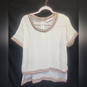 Potter's Pot White Women's Top with Colorful Sweater Trim